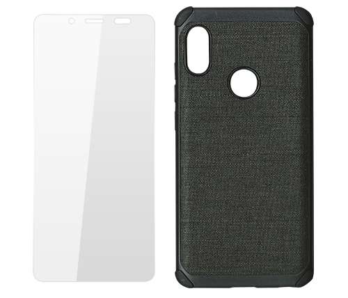 כיסוי לטלפון בצבע שחור ומגן מסך ל-Xiaomi Redmi Note 5