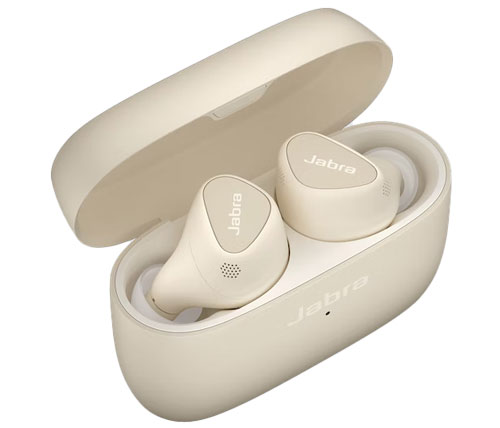 אוזניות אלחוטיות Jabra Elite 5 Bluetooth עם מיקרופון בצבע זהב בז' הכול