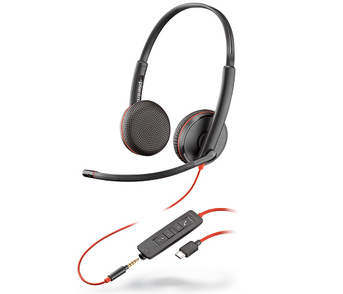 אוזניות עם מיקרופון Poly Plantronics Blackwire C3225 USB-A בצבע שחור ו